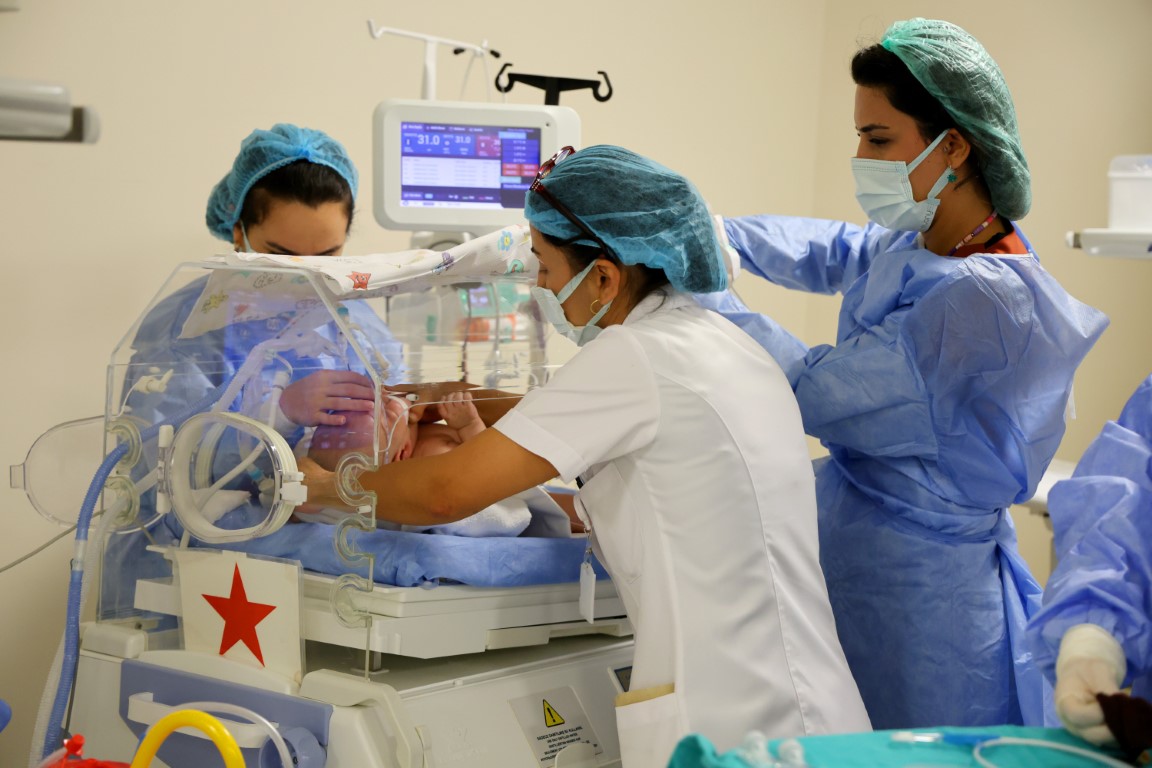 Medical staff attend to a newborn in an incubator at Adana City Training and Research Hospital on October 31, 2024.
