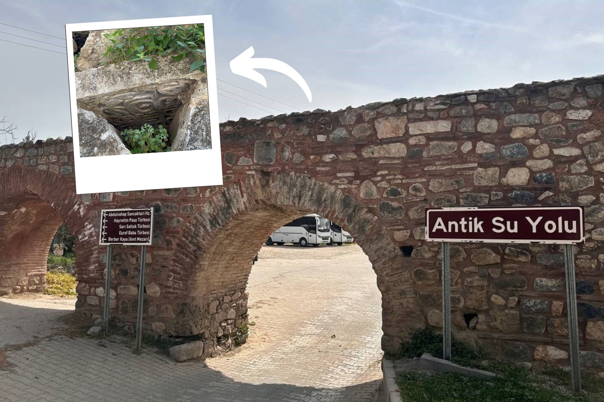 Tourists discover Ottoman-era tombstone in ancient aqueduct