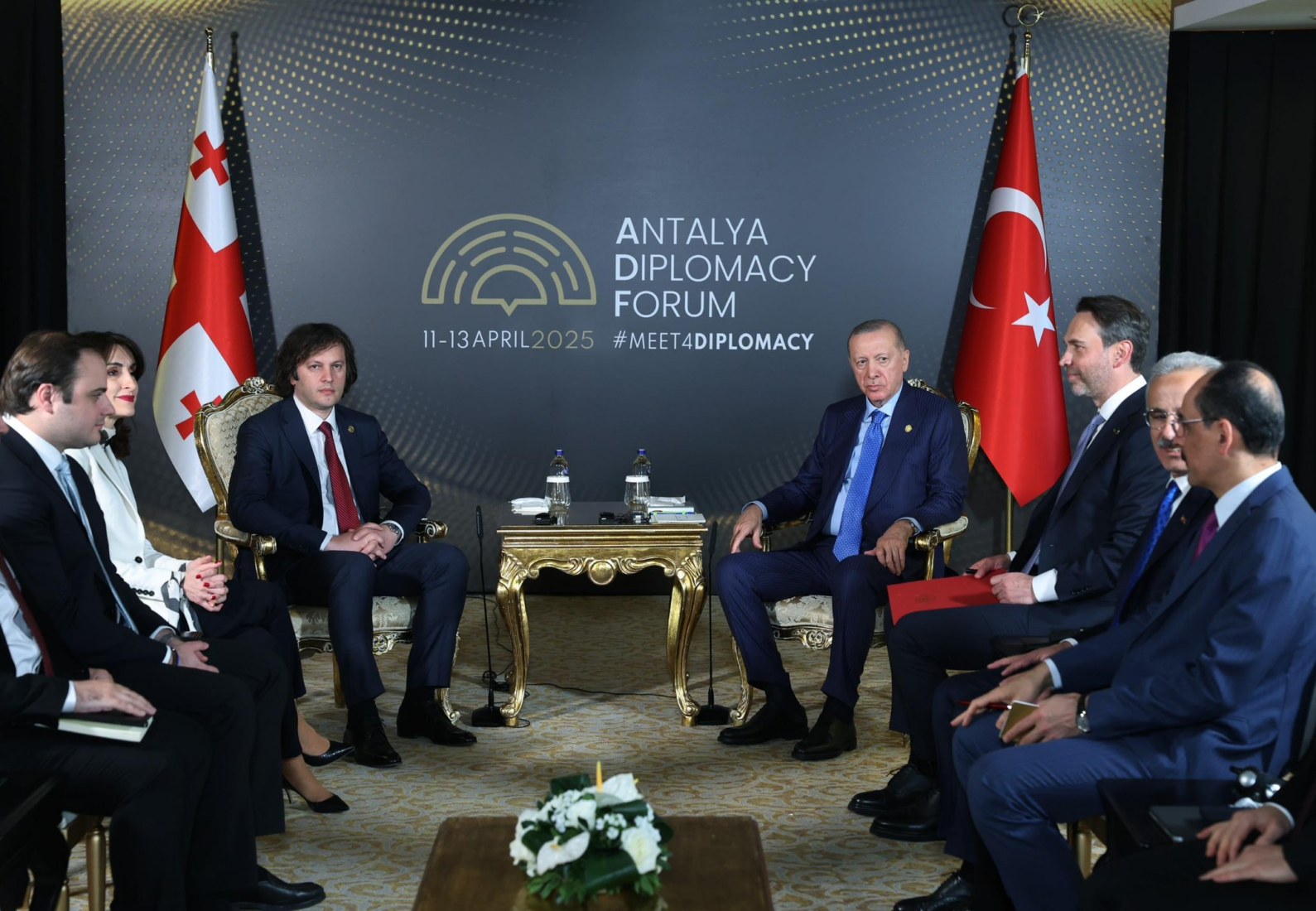 Türkiye's Energy Minister Alparslan Bayraktar attends a meeting between President Recep Tayyip Erdogan and Georgian Prime Minister Irakli Kobakhidze at the Antalya Diplomacy Forum in Türkiye, on Apr. 12, 2025. (Photo via X/@aBayraktar1)