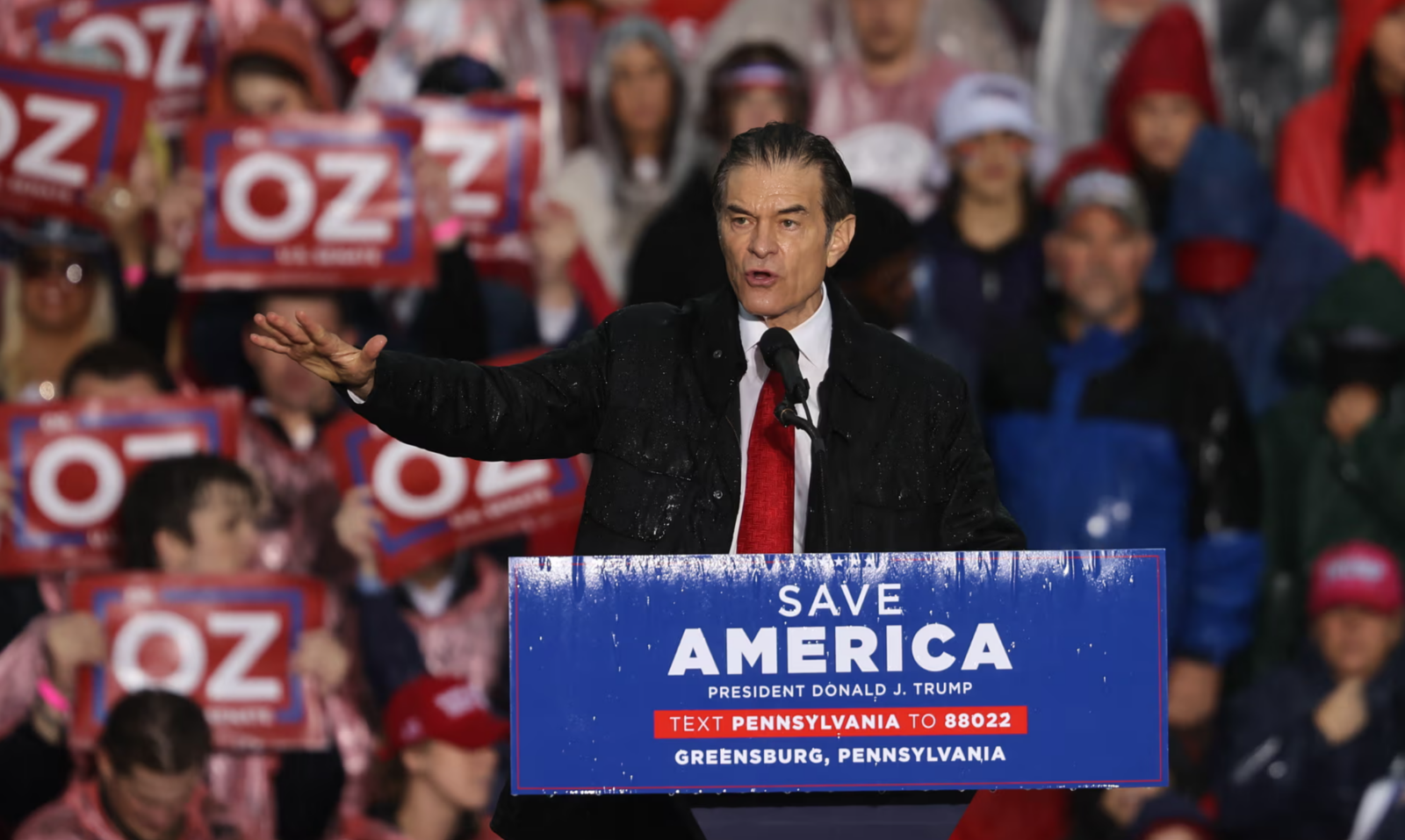 Dr Mehmet Oz speaks at the 'Save America' rally as he was endorsed by Donald Trump for Senate, in Greensburg of Pennsylvania, on May 6, 2022. (AA Photo)