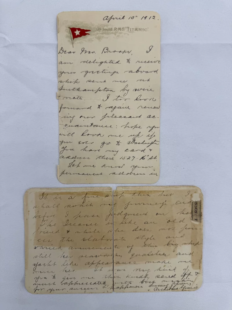 A letter written by one of the Titanic's most famous survivors on board days before the sinking. (Photo via Henry Aldridge)