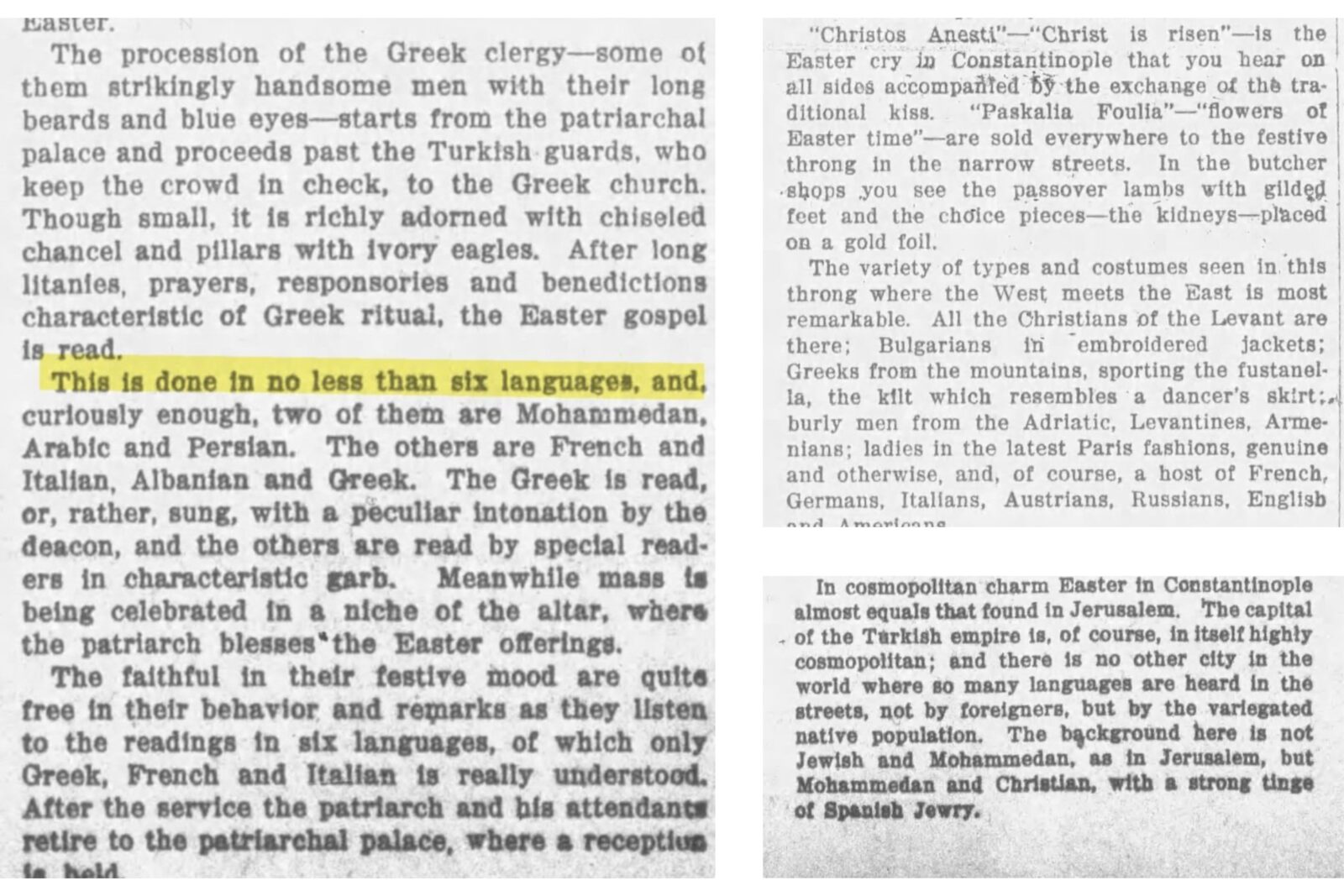 Archival evidence from an American newspaper in 1916 showing peaceful Ottoman-era Easter celebrations. (Photos via X/@IsilAcehan)