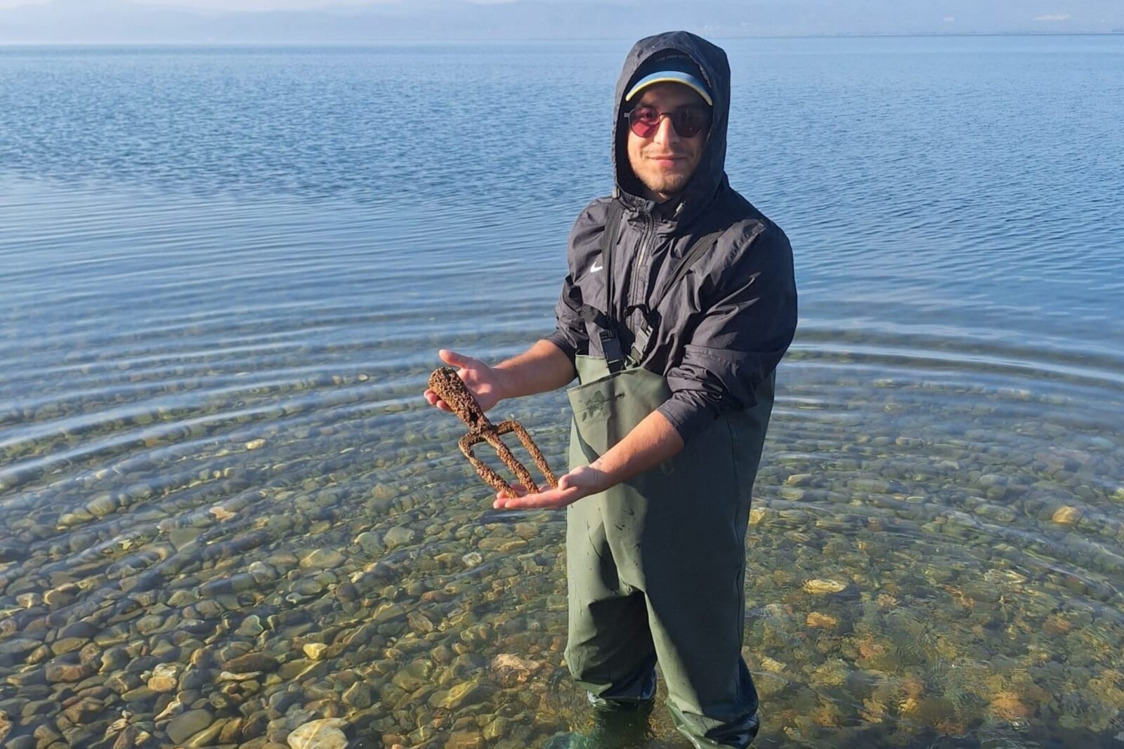 A spearhead, claimed to belong to the Roman era and known as Poseidon's trident, has been discovered in the lake of Iznik, the world-famous historical city of Bursa, Türkiye, April 26, 2025. (IHA Photo)