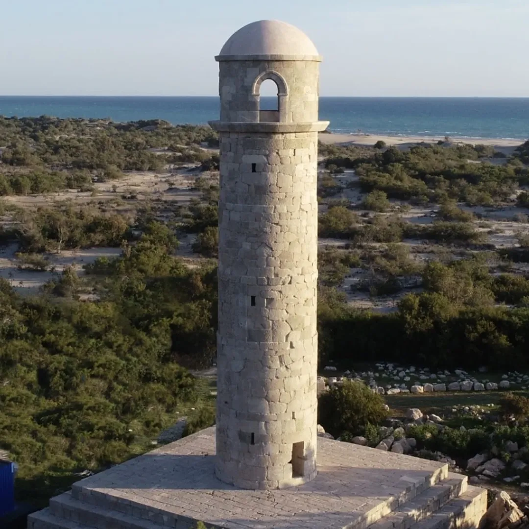 Aerial view of the 2,000-year-old Patara Lighthouse in the Kas district of Antalya, Türkiye, April 15, 2025. (Photo via Patara Excavations)