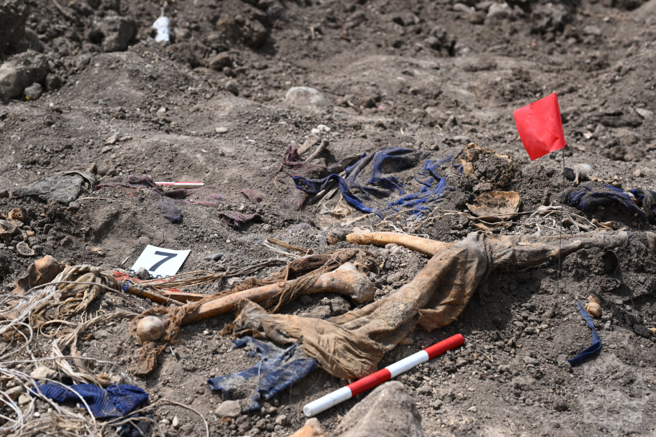 Mass graves containing the remains believed to belong to civilians killed by Armenian forces near the cities of Khojaly and Shusha in Azerbaijan have been discovered on 1 May, 2025. (Azertac / AA Photo)