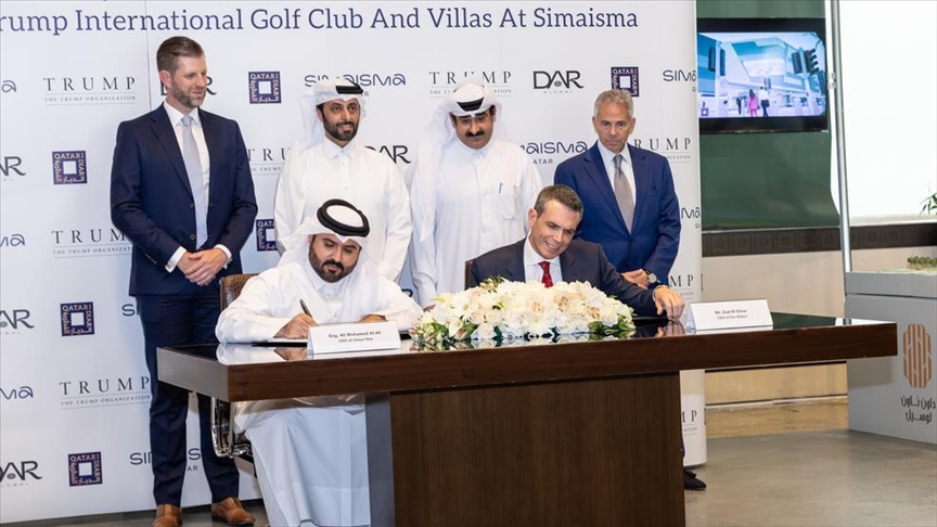 Executives from Qatari Diar and DarGlobal sign a strategic partnership for the Trump International Golf Club and Villas at Simaisma in Doha, Qatar, on April 30, 2025. (Photo via darglobal.co.uk)