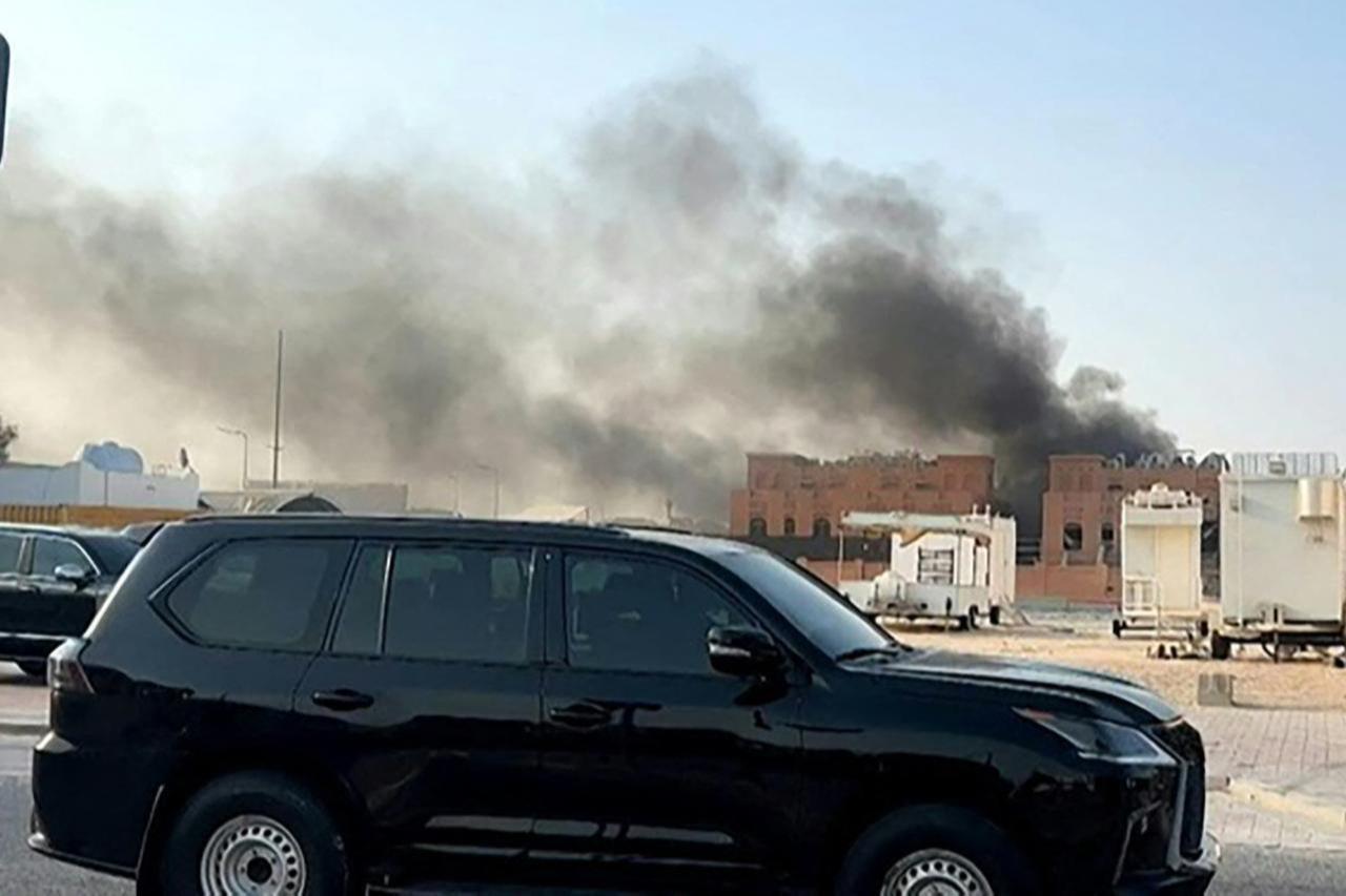 This frame grab taken from an AFPTV footage shows smoke billowing after explosions in Qatars capital Doha on Sep. 9, 2025. (AFP Photo)