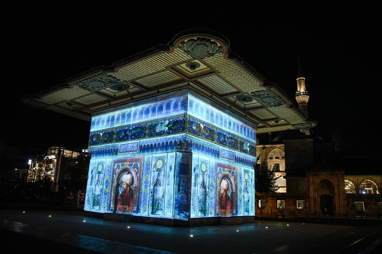 "Istanbul Culture Route Festival" organized under the coordination of the Turkish Ministry of Culture and Tourism, mapping shows are held at the historic Tophane Fountain in Istanbul, Türkiye, Sept. 30, 2025. (AA PHoto)