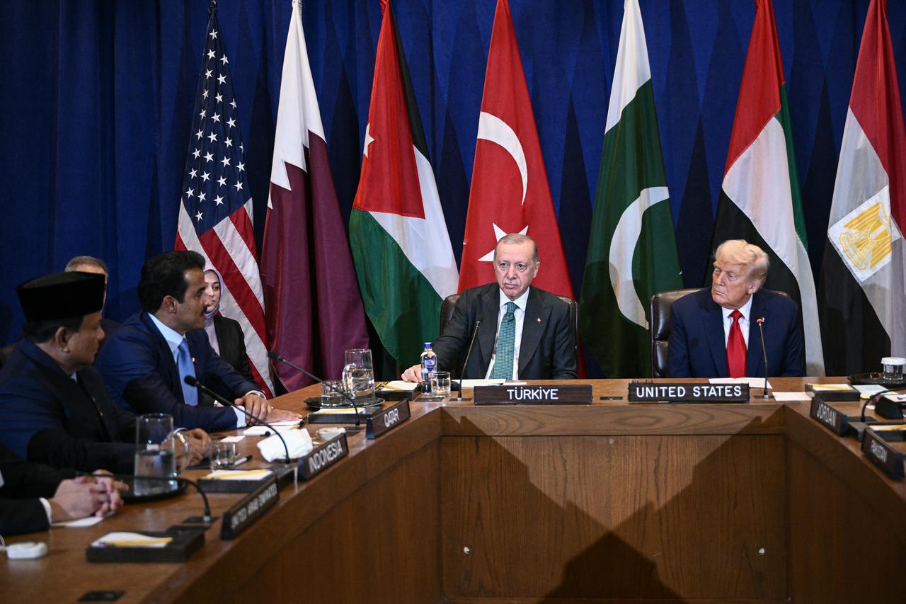 Leaders from various nations attend a multilateral meeting to discuss the situation in Gaza, on the sidelines of the United Nations General Assembly in New York City, Sept. 23, 2025. (AFP Photo)