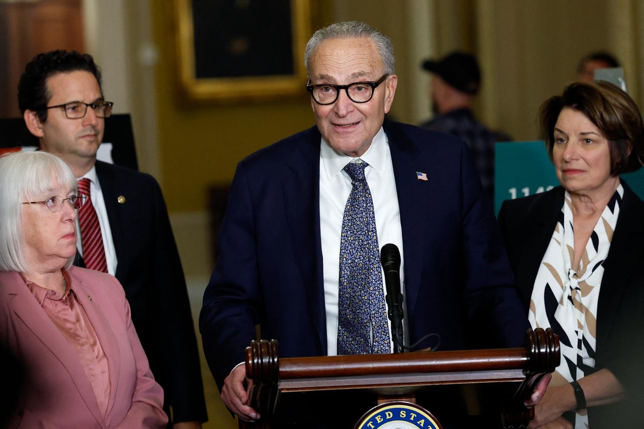 U.S. Senate Minority Leader Charles Schumer (D-NY) speaks to the media at the U.S. Capitol on September 30, 2025 in Washington, DC. (AFP Photo)