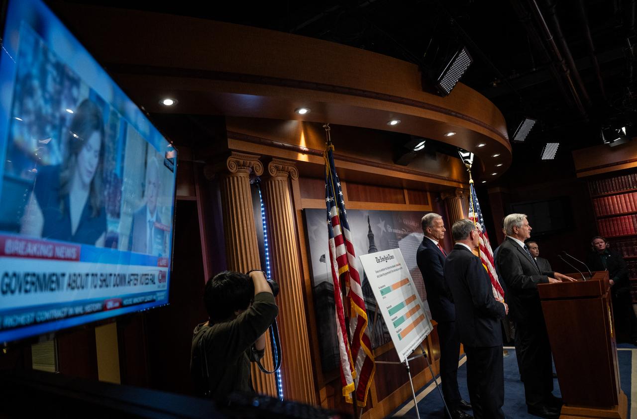 U.S. Senate Republican leaders hold a press conference following a Senate vote on Capitol Hill hours before a partial government shutdown is set to take effect in Washington, U.S. on Sept. 30, 2025. (AFP Photo)