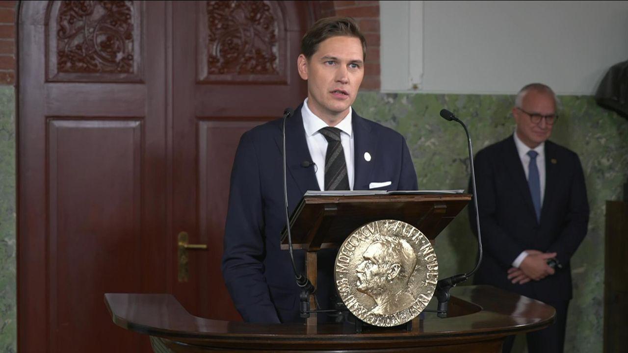 Jorgen Watne Frydnes, chair of the Norwegian Nobel Committee, announces the 2025 Nobel Peace Prize winner at the Norwegian Nobel Institute, Oslo, Norway, October 10, 2025. (Photo via YouTube)