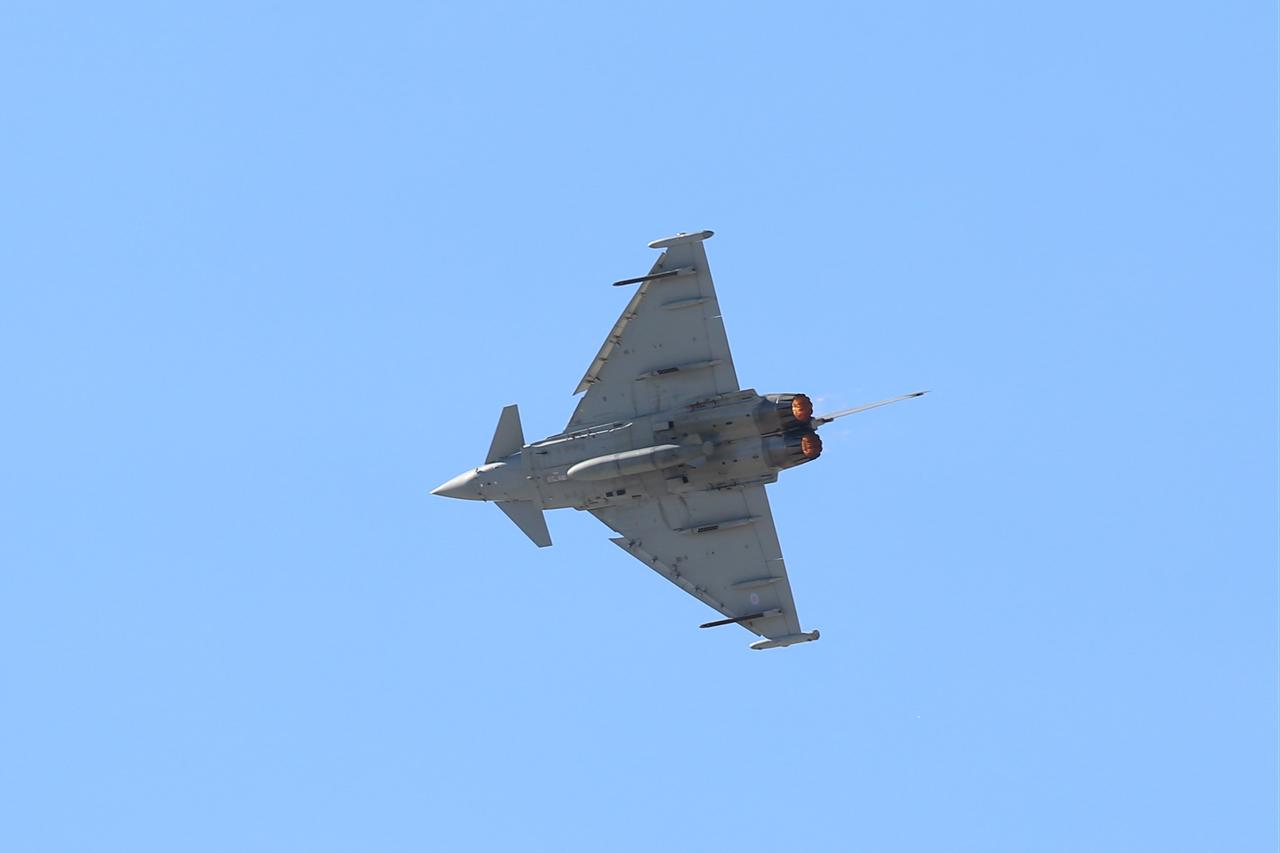 A Eurofighter Typhoon jet from the Royal Air Force Typhoon Display Team performs during 10th edition of Sivrihisar Air Shows in Sivrihisar district of Eskisehir, Türkiye, Sept. 20, 2025. (AA Photo)
