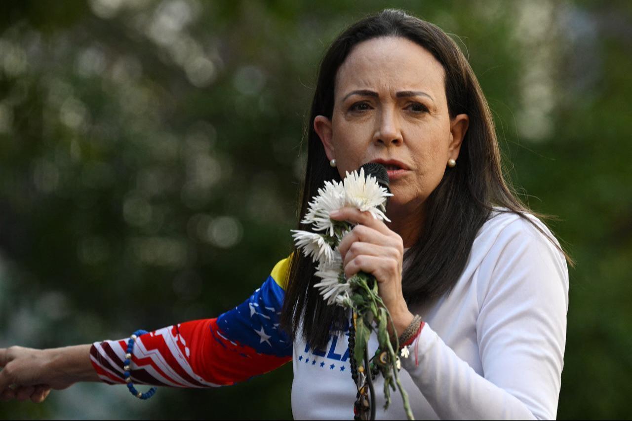 The Venezuelan opposition leader María Corina Machado speaks in Caracas, Venezuela, January 9, 2025. (Photo by AFP)