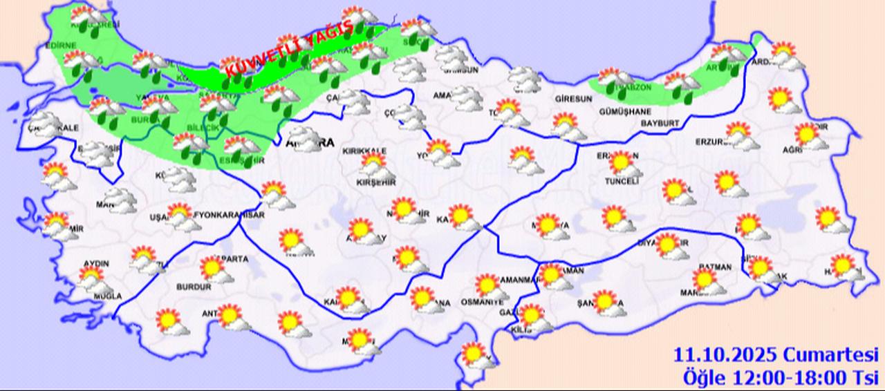 October 11, 2025 (12.00-18.00) -  Weather Forecast (Türkiye's Meteorological Service)