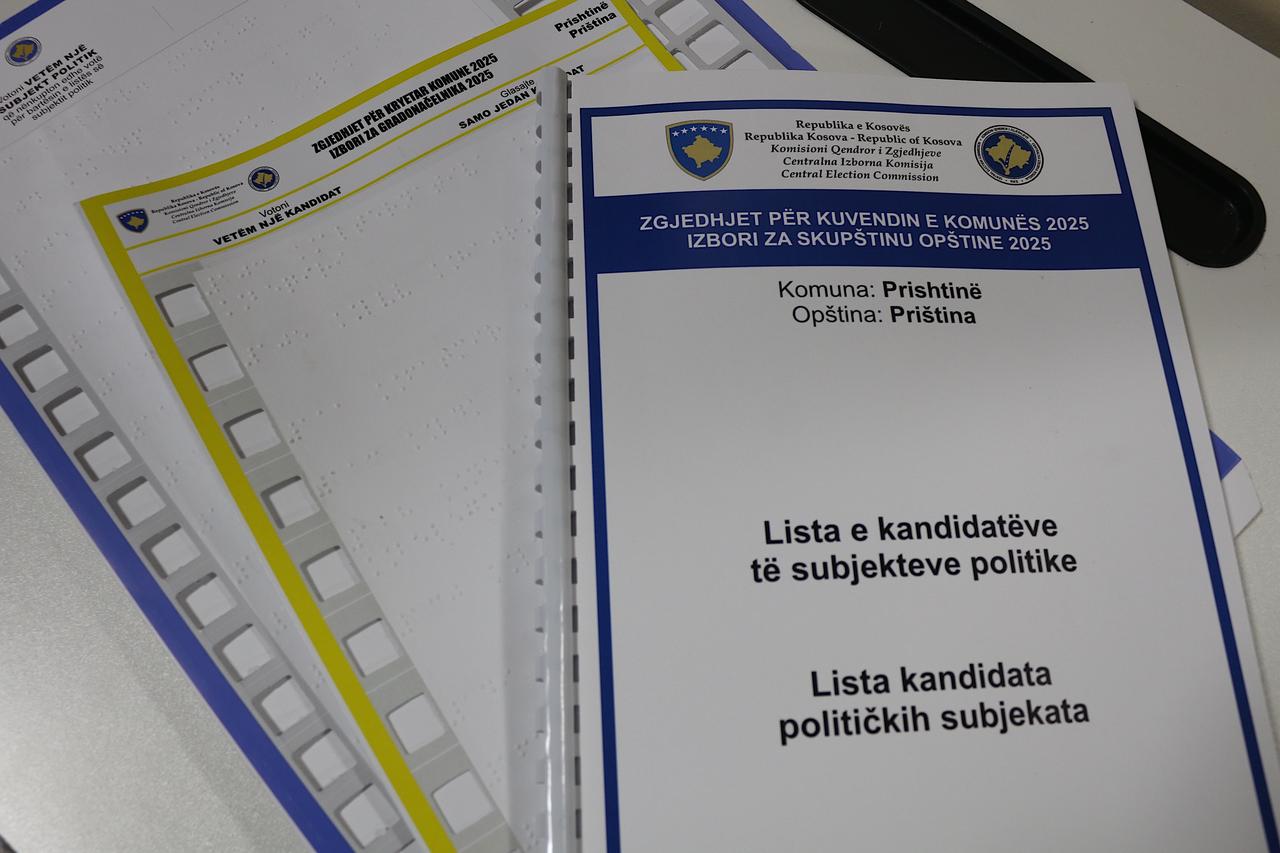 Ballot papers are seen as citizens gather to cast their vote at a polling station to elect mayors and municipal assembly members in Pristina, Kosovo on Oct. 12, 2025. (AA Photo)