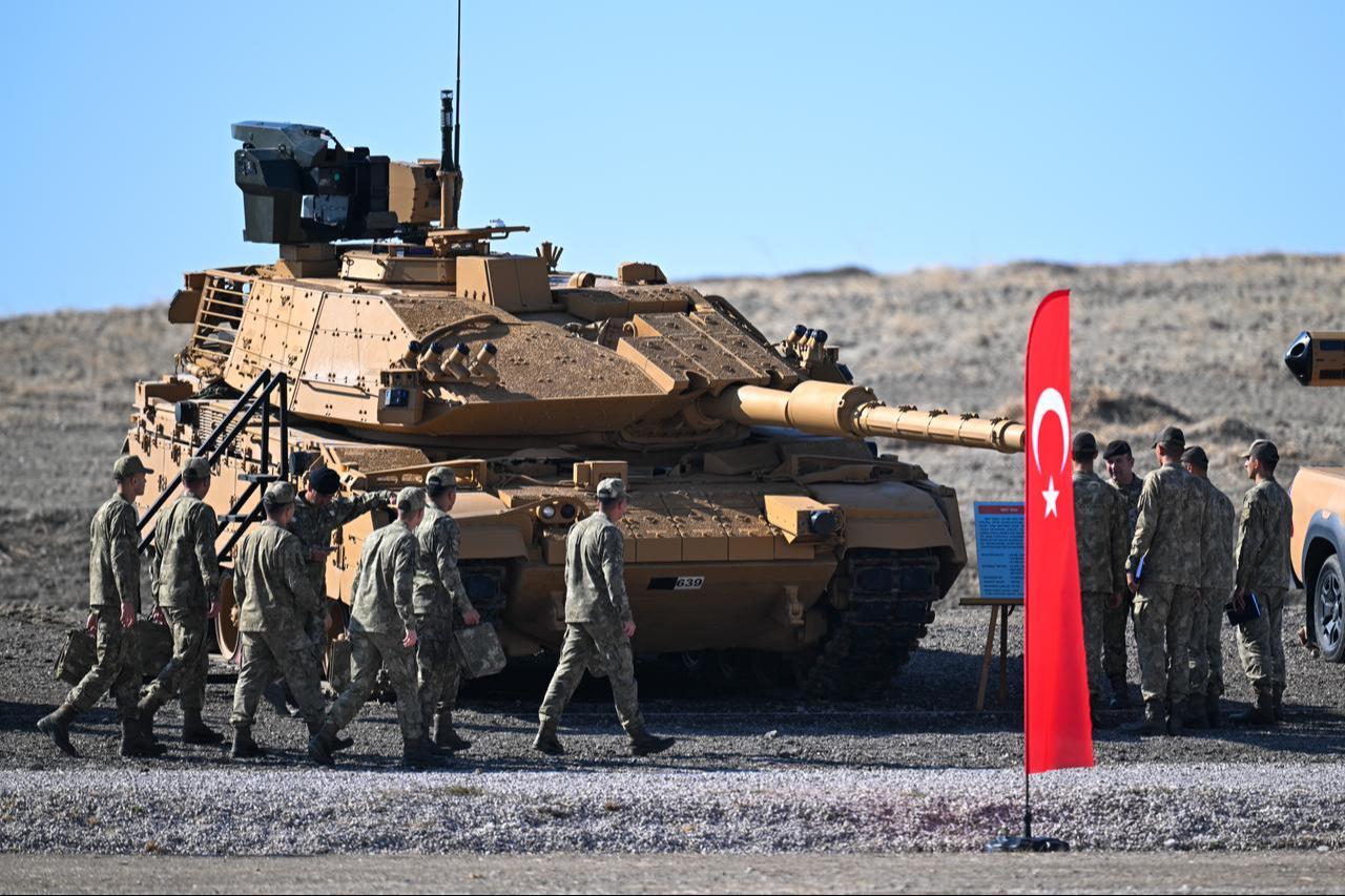 The M60TM main battle tank at "Fire Free-2025" exercise, at the General Nahit Senoglu Firing and Training Range in the Polatli district of Ankara, Türkiye, Oct. 11, 2025. (AA Photo)