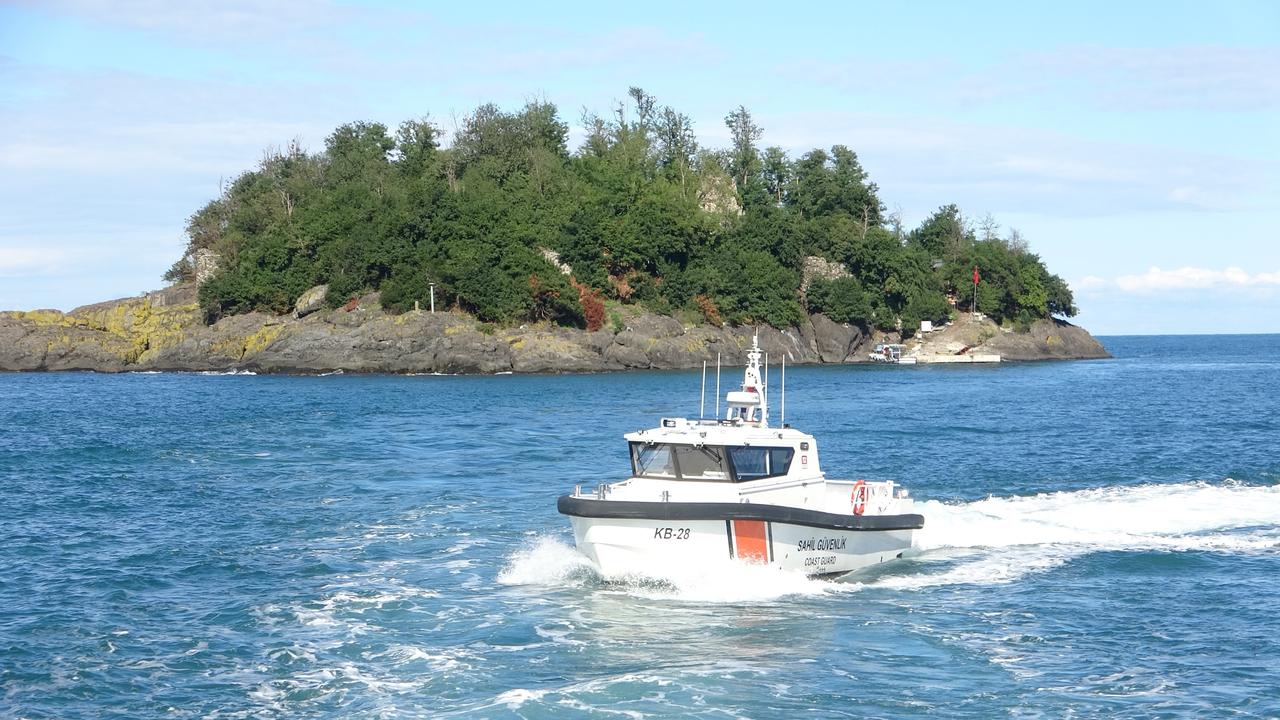 A Coast Guard vessel patrols near Giresun Island off the coast of the Eastern Black Sea province of Giresun, Oct. 13, 2025. (IHA Photo)