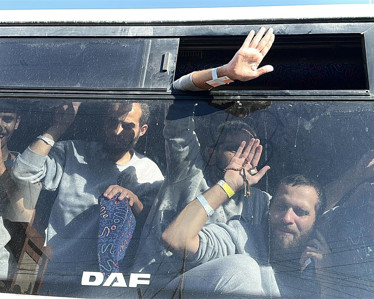 Palestinians released by Israel under the first phase of the ceasefire agreement arrive at Nasser Hospital in Khan Yunis, Gaza, for medical check-ups and scheduled events on October 13, 2025. ( AA Photo)