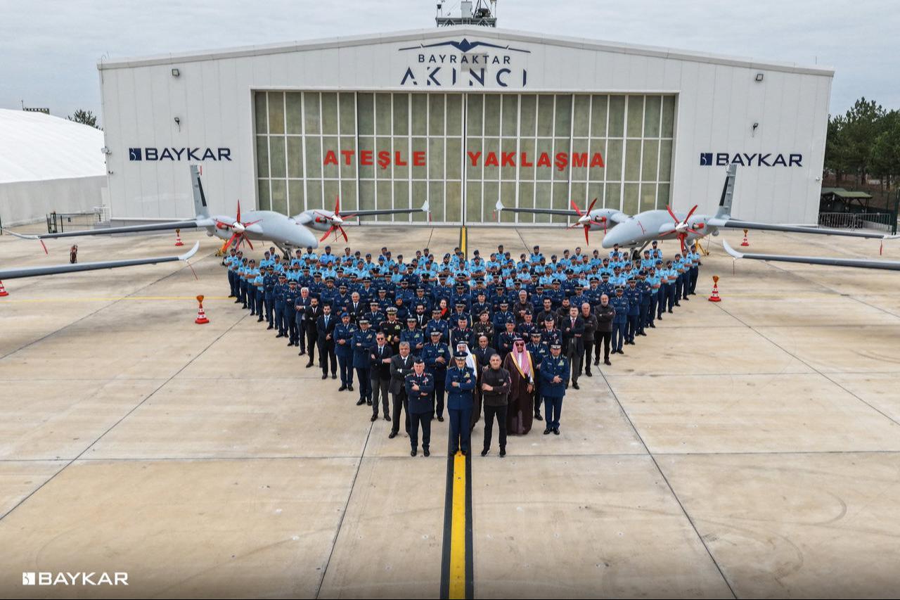 The photo shows Baykar's 21st Bayraktar Akinci Graduation Ceremony for the Royal Saudi Air Force personnel in Türkiye, October 13, 2025. (Photo via X/@BaykarTech)