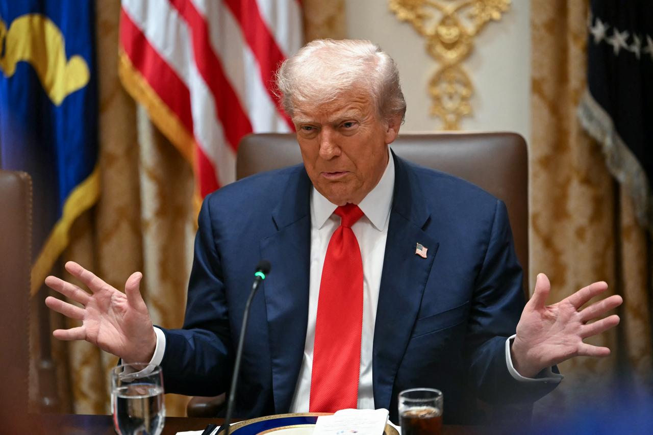 U.S. President Donald Trump speaks during a meeting with Argentina's President Javier Milei (not seen) in the Cabinet Room at the White House in Washington, on Oct. 14, 2025. (AFP Photo)