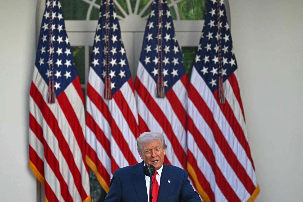 US President Donald Trump participates in a Medal of Freedom Ceremony for late US right-wing activist Charlie Kirk in White House, Washington, DC, Oct. 14, 2025. (AFP Photo)