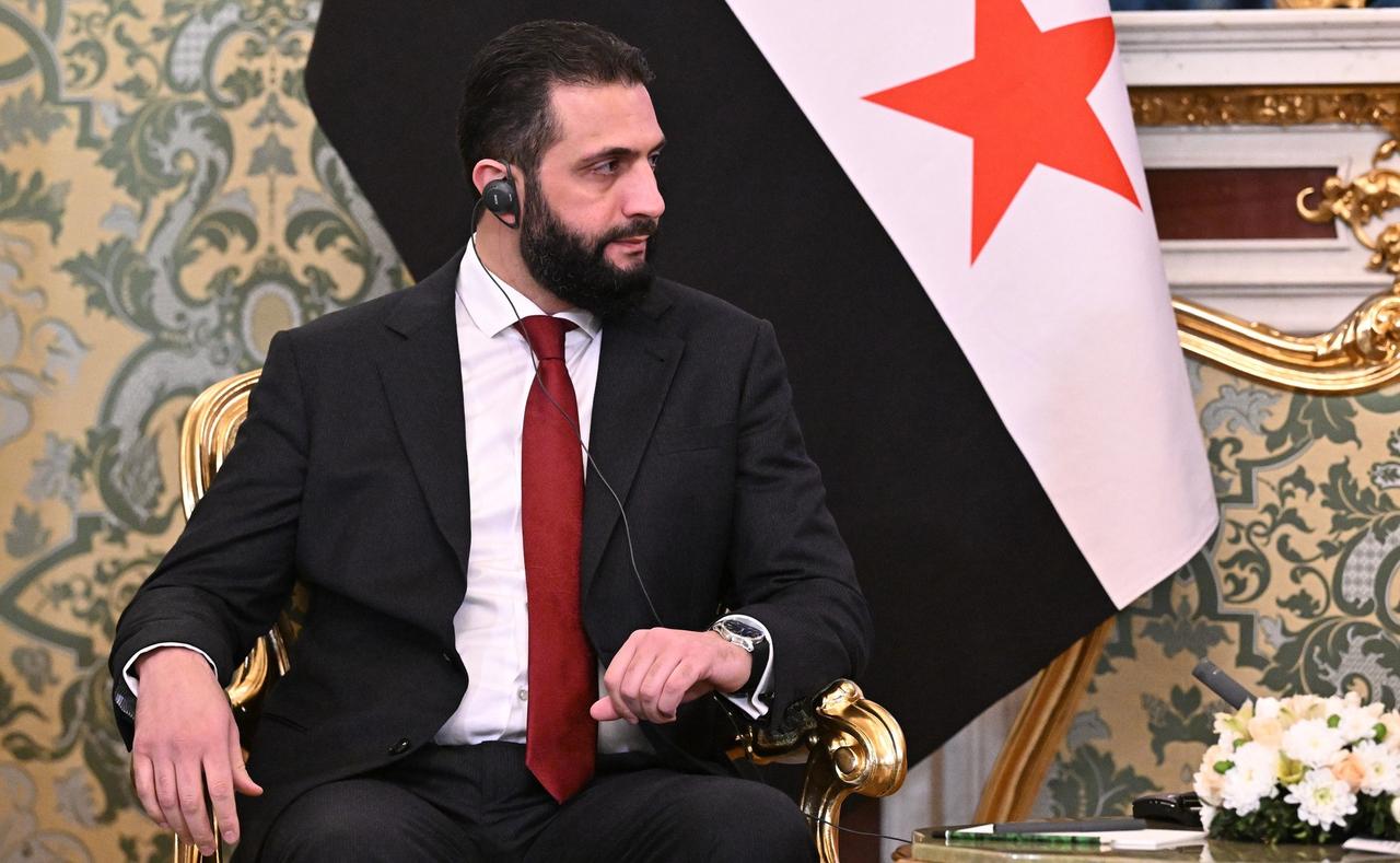 Syrian President Ahmed al-Sharaa meets with Russian President Vladimir Putin in Moscow, Russia, October 15, 2025. (Photo via Kremlin Press Service)