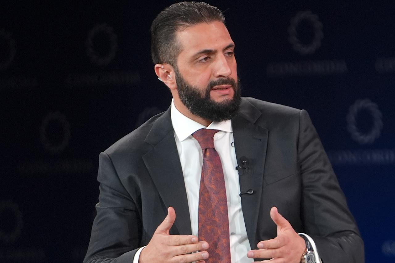 Syrian President Ahmed al-Sharaa, who is in New York to attend the 80th session of the United Nations General Assembly, answered questions on current affairs at the Concordia Summit, New York, United States, September 22, 2025. (AA Photo )