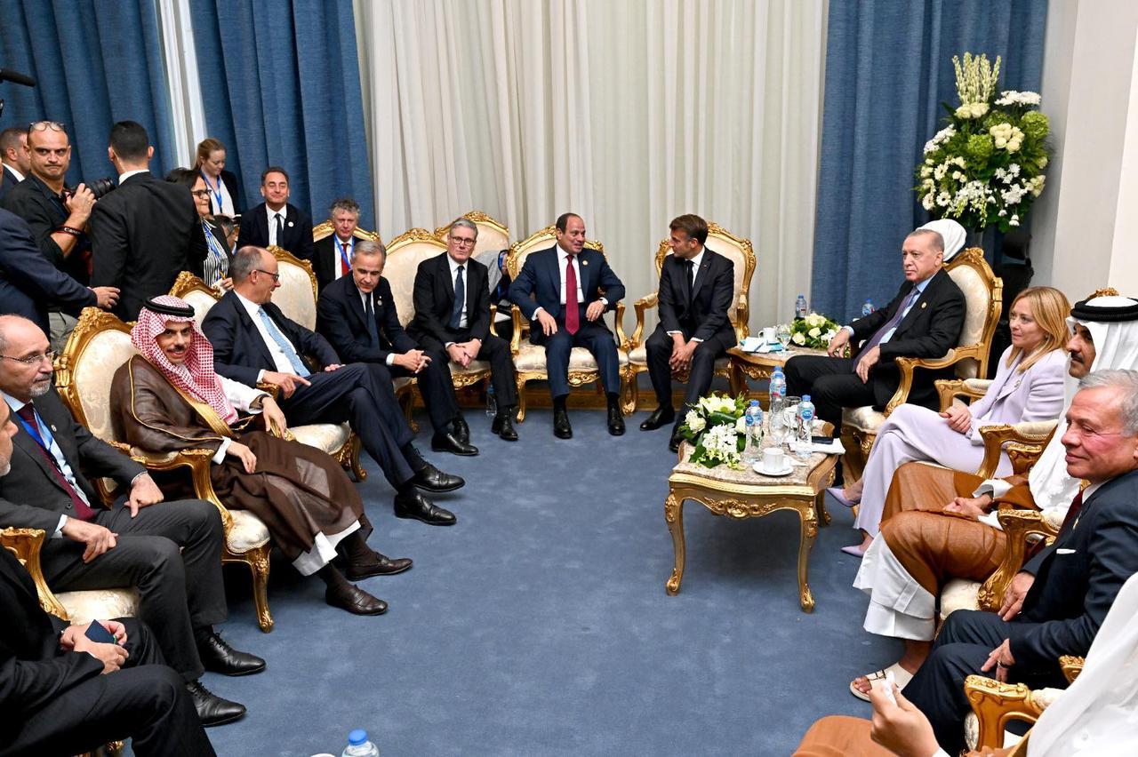 World leaders convene ahead of the Sharm El-Sheikh Peace Summit in Sharm El-Sheikh, Egypt, on October 13, 2025. (Photo via Egypt Presidency)