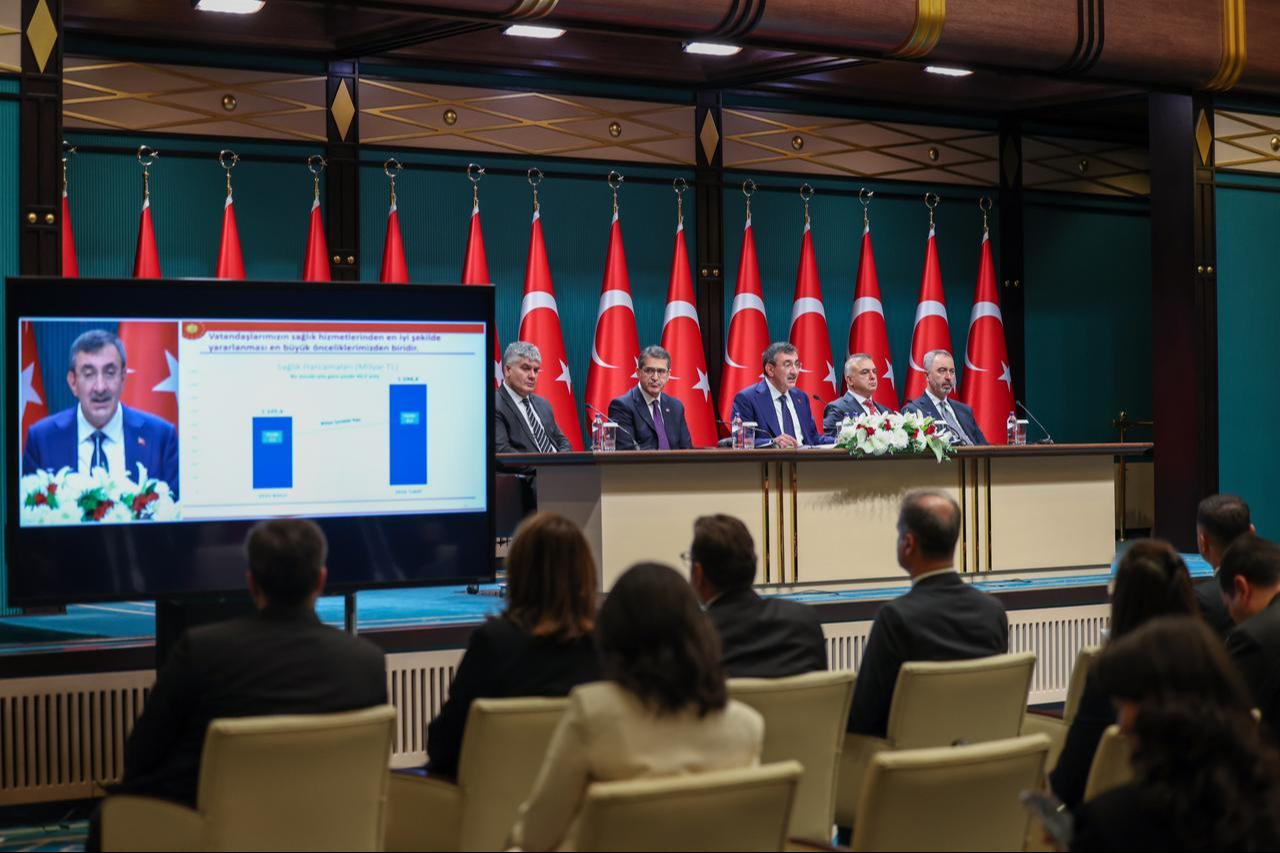 Vice President Cevdet Yilmaz speaks during a press conference on Türkiye’s 2026 central government budget at the Presidential Complex in Ankara, Türkiye, October 16, 2025. (AA Photo)