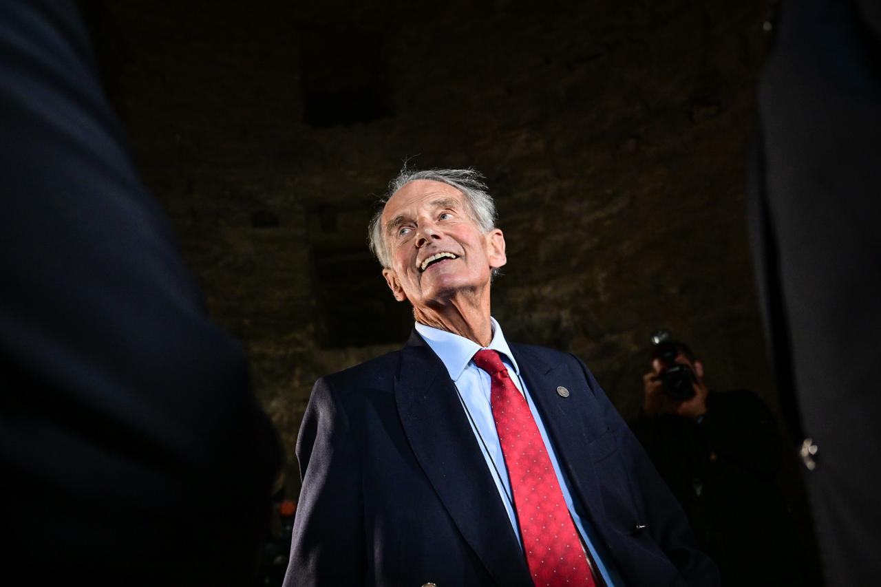 Count Nikolai Tolstoy is seen inside one of the towers of Istanbul’s Yedikule Fortress during his visit, Oct. 16, 2025. (AA Photo)