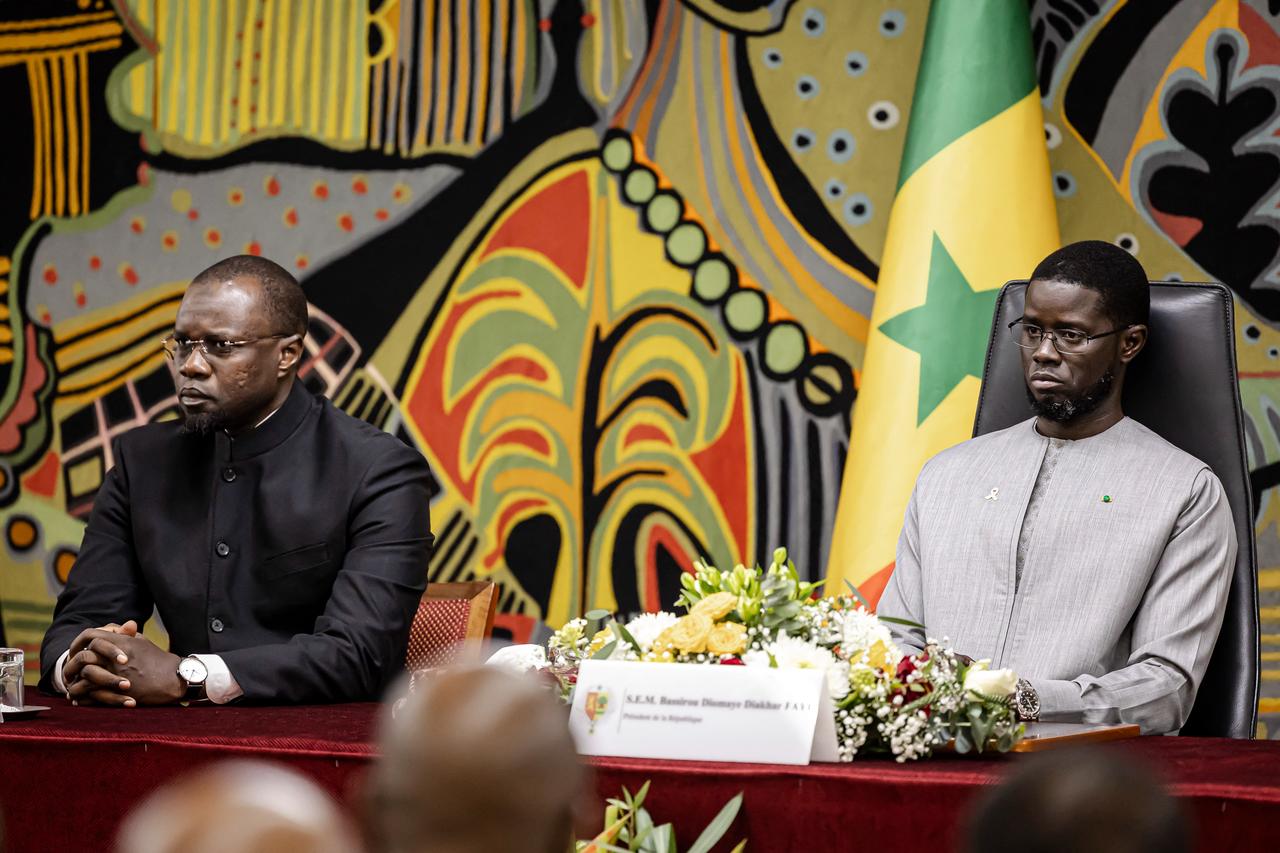 Senegal Prime Minister Ousmane Sonko (L), Senegal President Bassirou Diomaye Faye attend a ceremony in Dakar, Senegal, October 16, 2025. (AFP Photo)