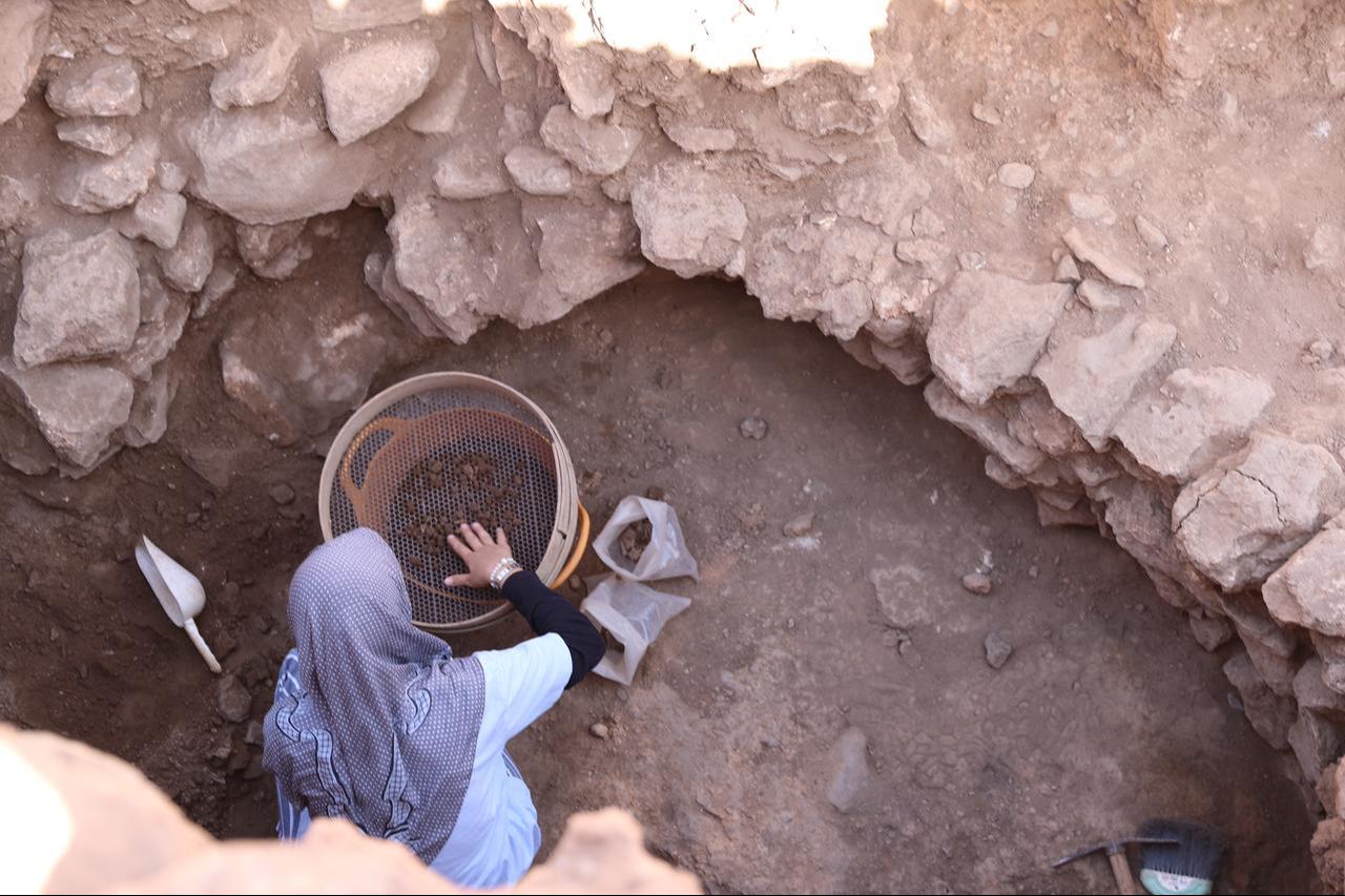 An archaeologist excavate one of the sunken Neolithic huts uncovered at Karahantepe in southeastern Türkiye, Oct. 17, 2025. (AA Photo)