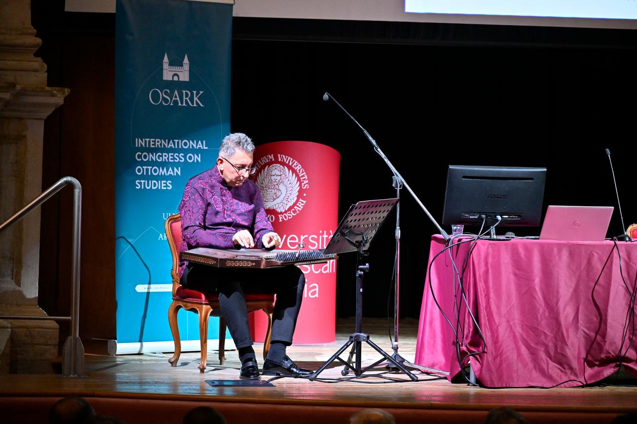 At the opening ceremony, kanun virtuoso Atilla Akinturk, performed a recital featuring compositions by Ottoman sultans. Venice, Italy, October 17, 2025. (Photo via AA/OSARK)