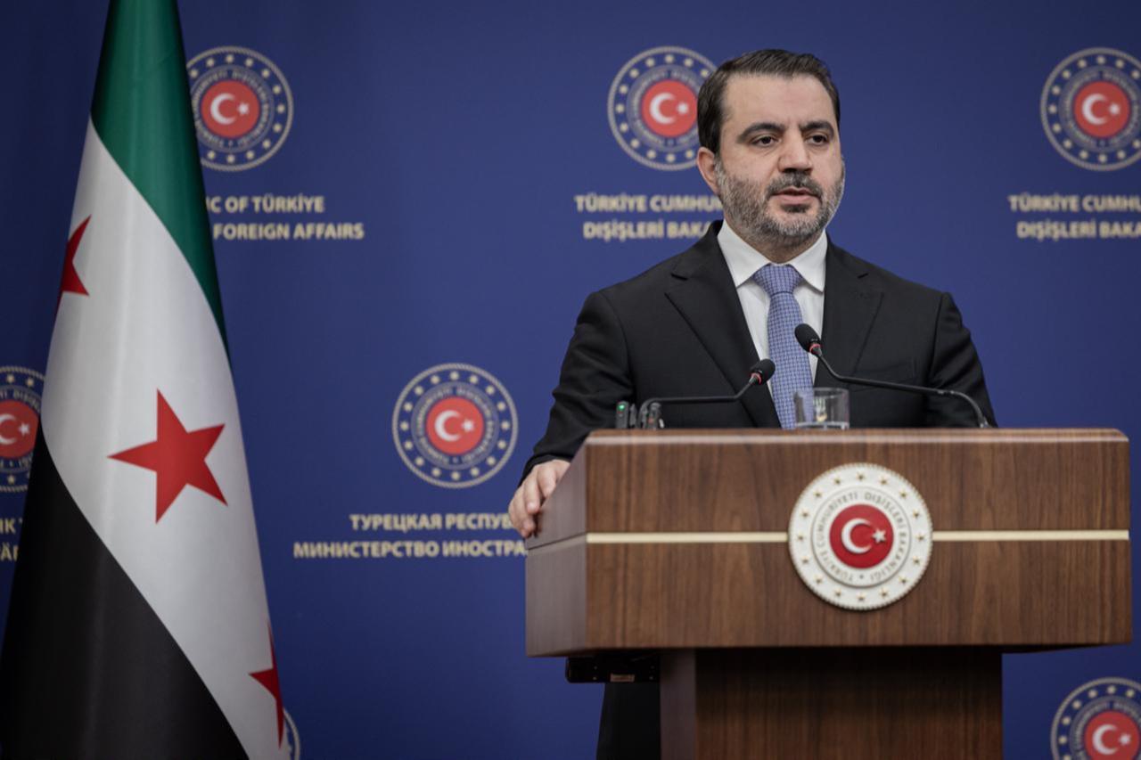 Syrian Minister of Foreign Affairs and Expatriates Asaad al-Shaibani (L) and Turkish Foreign Minister Hakan Fidan (not seen) attend joint press conference in Ankara, Türkiye, Oct. 8, 2025. (AA Photo)