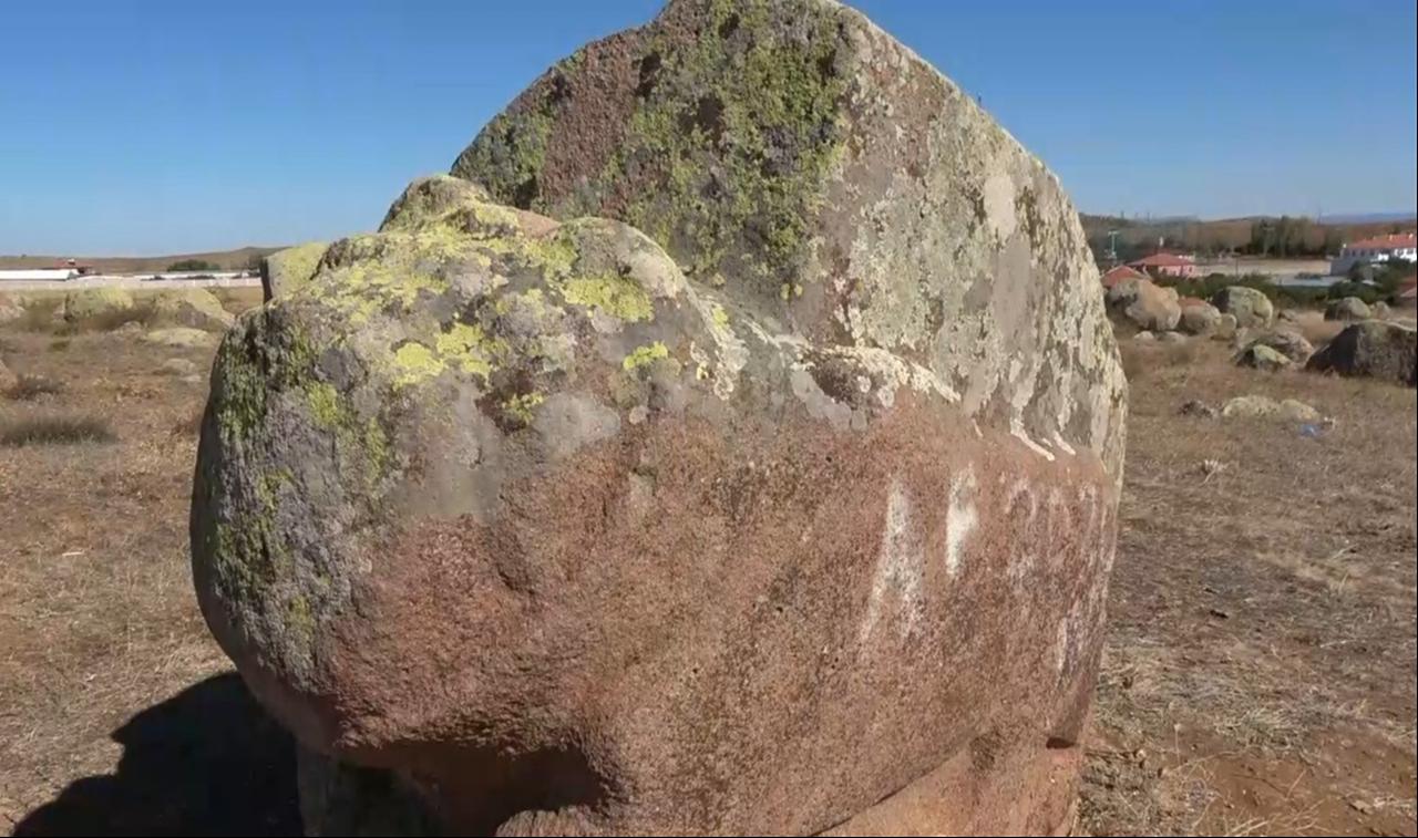 Another basalt lion statue standing in the open field in Sorgun, Yozgat, Türkiye, Oct. 1, 2025. (IHA Photo)