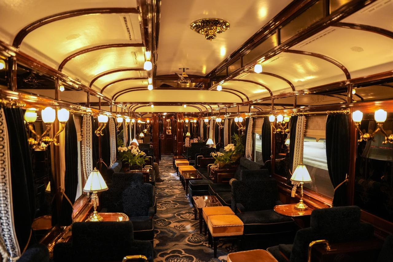 The interior of the Venice Simplon Orient Express carriage reflects the nostalgic luxury design that fascinates travelers, Istanbul, Türkiye, Oct. 1, 2025. (IHA Photo)