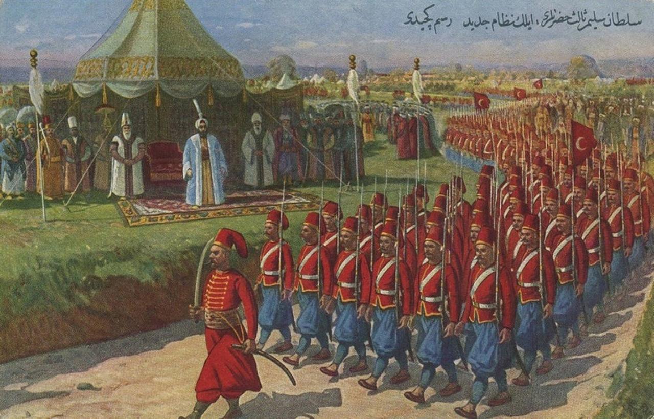 Sultan Selim III reviews the newly formed Nizam-ı Cedid (New Order) army in a ceremonial parade. (Image via Wikimedia)