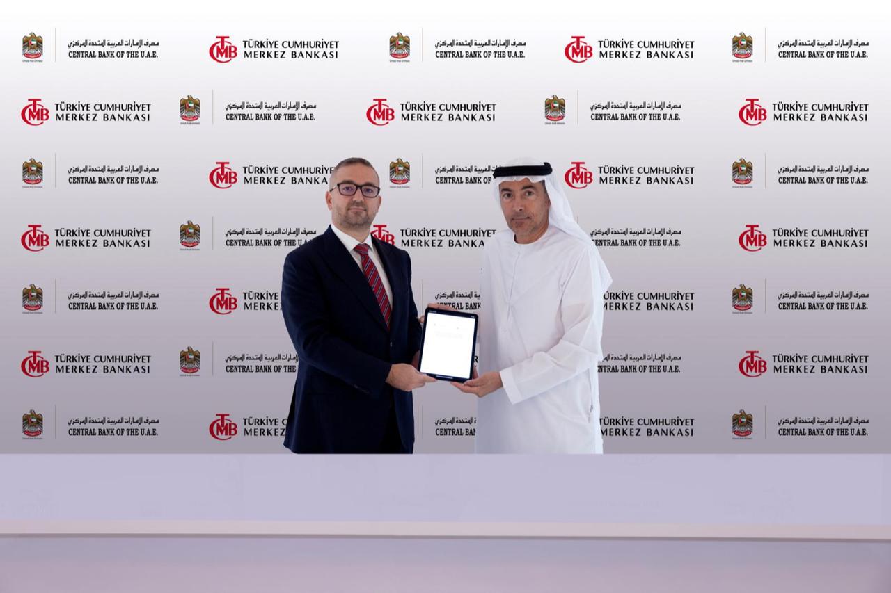 Fatih Karahan, Governor of the Central Bank of the Republic of Türkiye (L) and Khaled Mohamed Balama, Governor of the Central Bank of the UAE on October 2, 2025. (AA Photo)