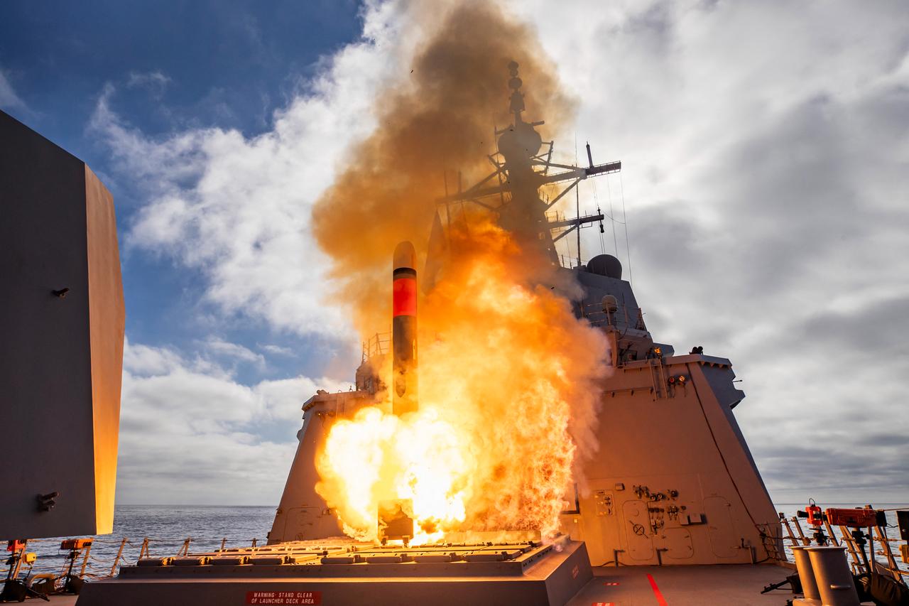 The Australian Defense shows the HMAS Brisbane firing a Tomahawk Weapon System off the west coast of the US, Dec. 10, 2024. (Photo via Handout/Australian Defense/AFP)