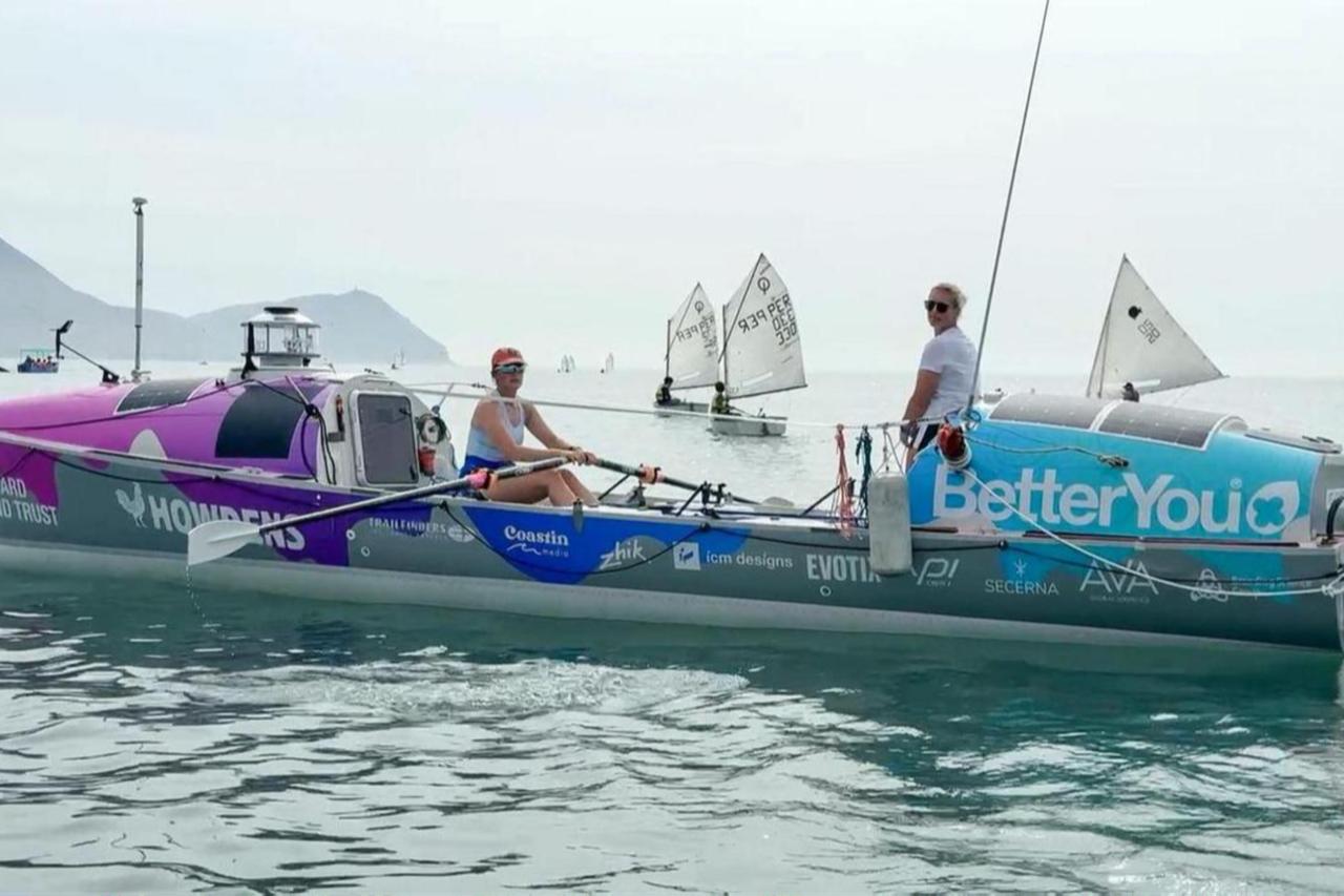 Miriam Payne and Jess Rowe complete their historic Pacific row, Cairns, Australia, April, 2025. (Photo via BBC)