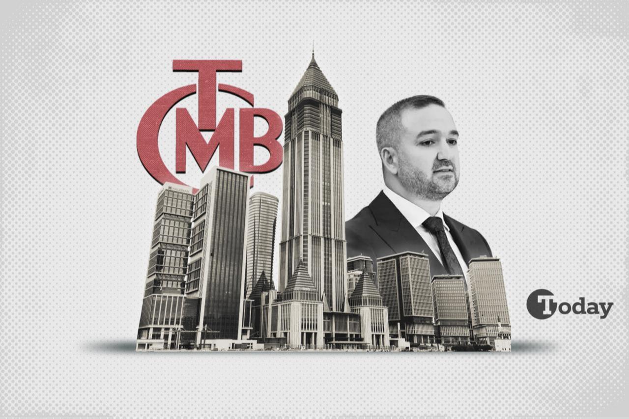 Photo illustration shows the Istanbul Finance Center alongside Central Bank of the Republic of Türkiye (CBRT) Governor Fatih Karahan. (Collage by Türkiye Today/Mehmet Akbas)