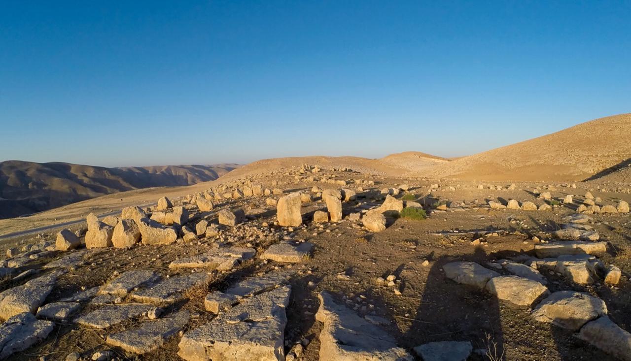 Panoramic view of the dolmen field at Murayghat in the Jordanian highlands. (Photo via The Ritual Landscapes of Murayghat project, Susanne Kerner)