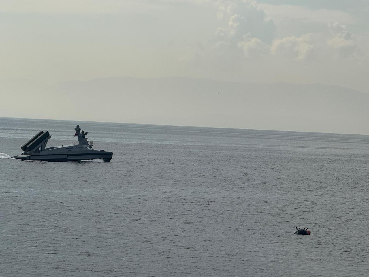 MARLIN, the first armed unmanned surface vehicle (USV) during a NATO operation with its new capability to detect mines floating on the sea surface. (AA Photo)