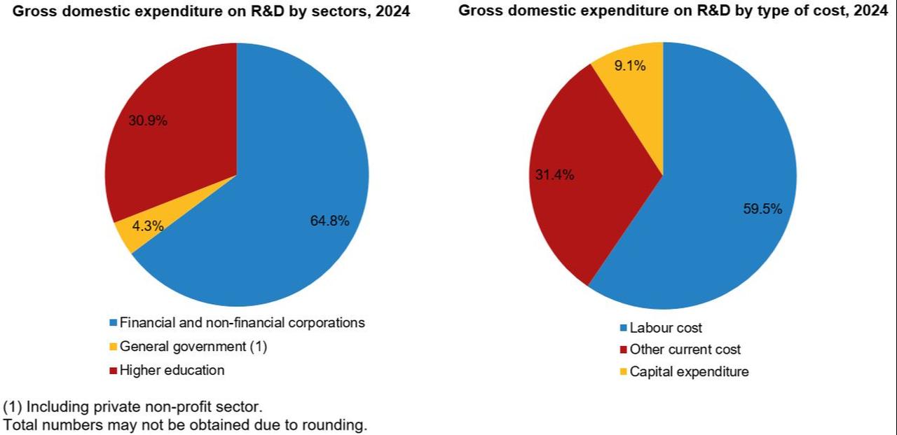 Charts showing Türkiye’s gross domestic expenditure on research and development (R&D) in 2024. (Chart via TurkStat)