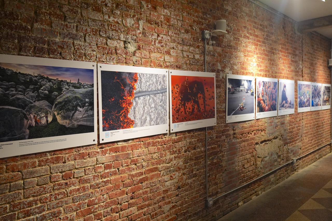 The award-winning photographs on display are seen during the third exhibition of the "Istanbul Photo Awards 2025" international news photo competition organized by Anadolu at Blue Gallery in New York, United States, Oct. 20, 2025. (AA Photo)