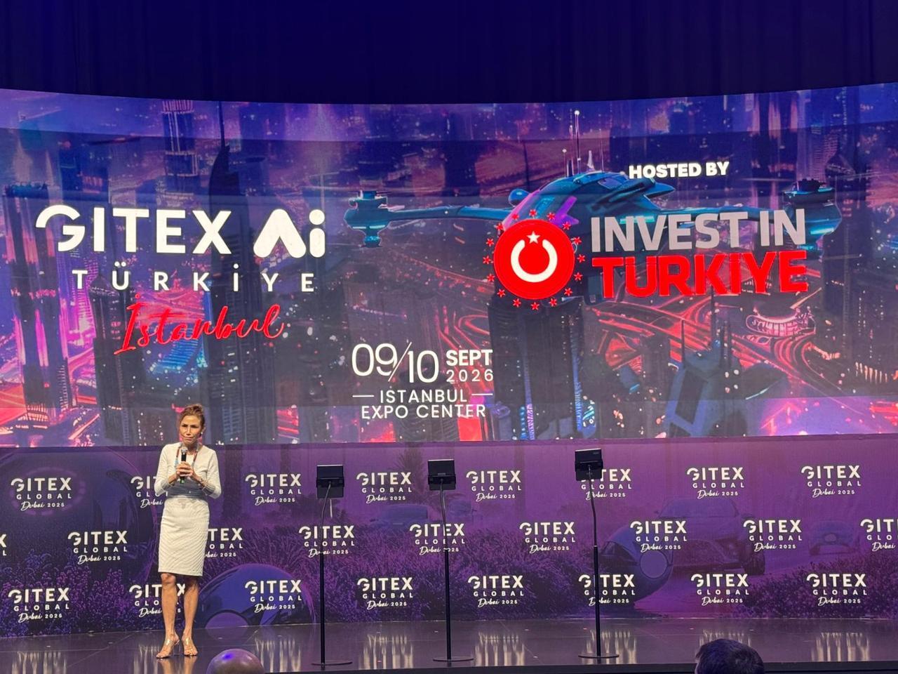 KAOUN International CEO Trixie LohMirmand speaks at the signing ceremony of the memorandum to organize “GITEX Ai Türkiye” in Istanbul, held in Dubai on Oct. 14, 2025. (AA Photo)