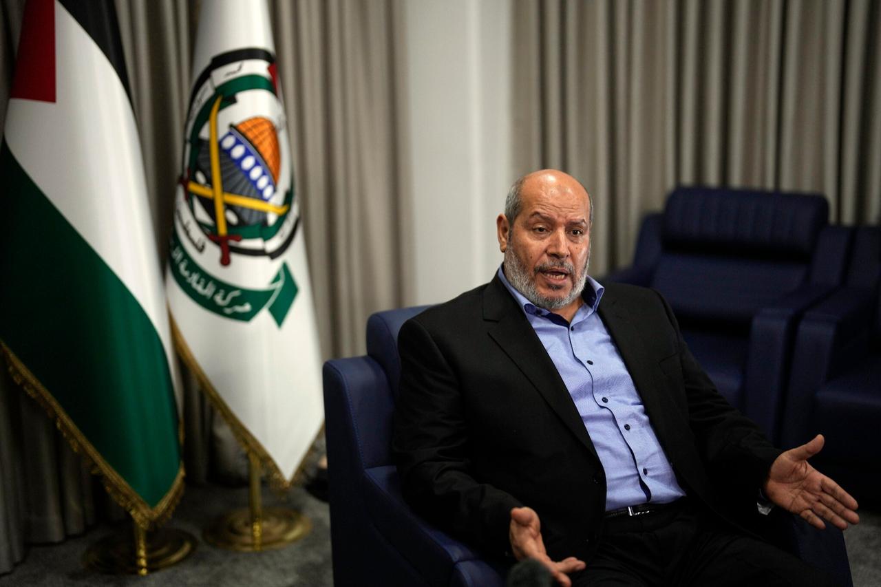 Senior Hamas politburo official Khalil al-Hayya speaks during an interview with The Associated Press, in Istanbul, Türkiye, April 24, 2024. (AP Photo)