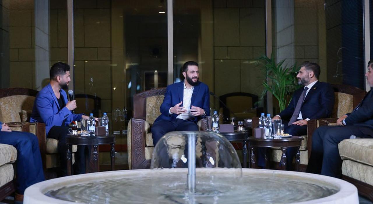 President al-Sharaa meets the Culture Minister and several writers and poets, October 19, 2025.(SANA Photo )