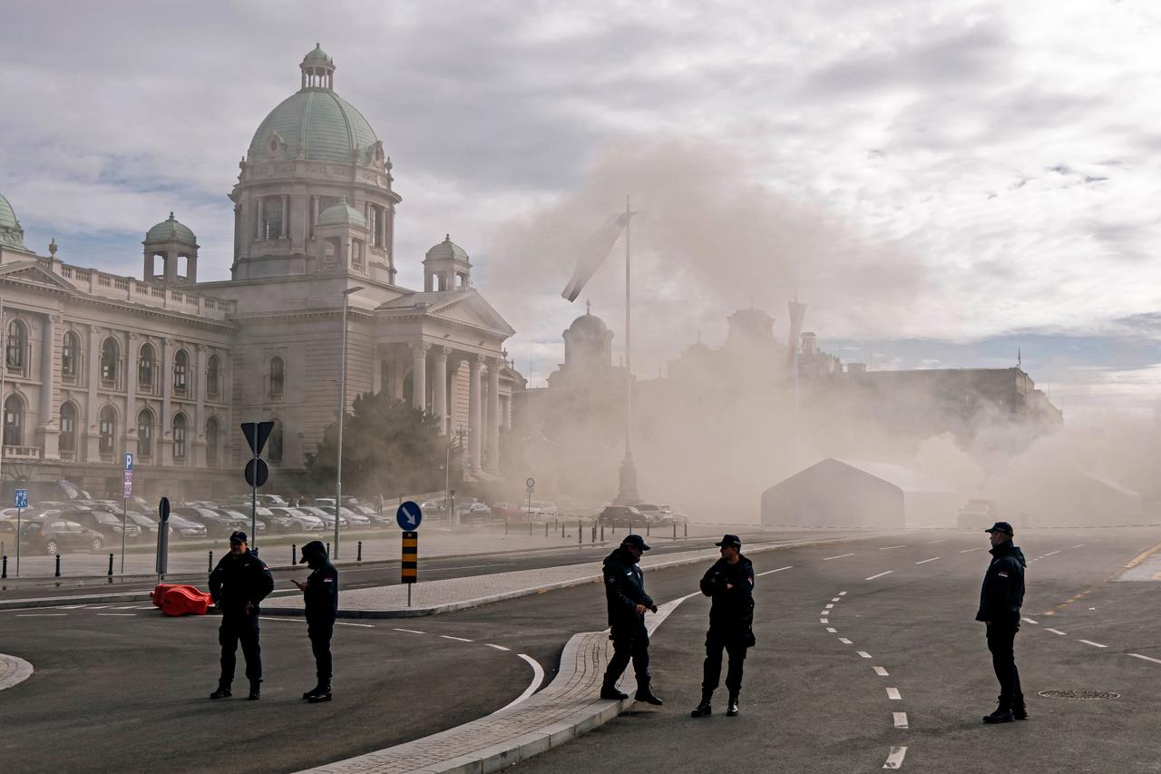 Fire erupts at pro-government camp outside Serbian parliament; Vucic calls it ‘terrorist act’